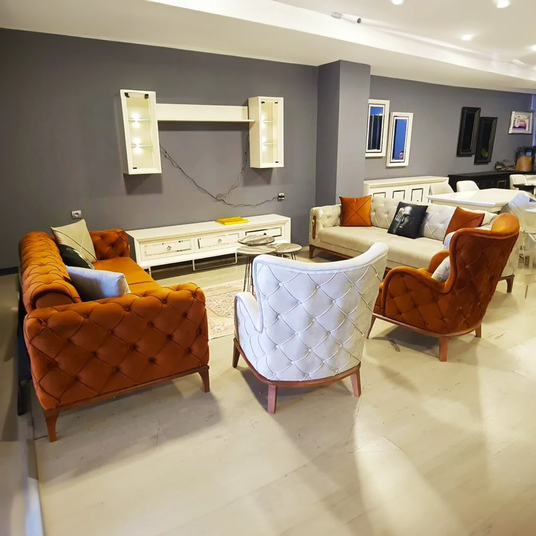 turuncu nubuk modern salon takımı