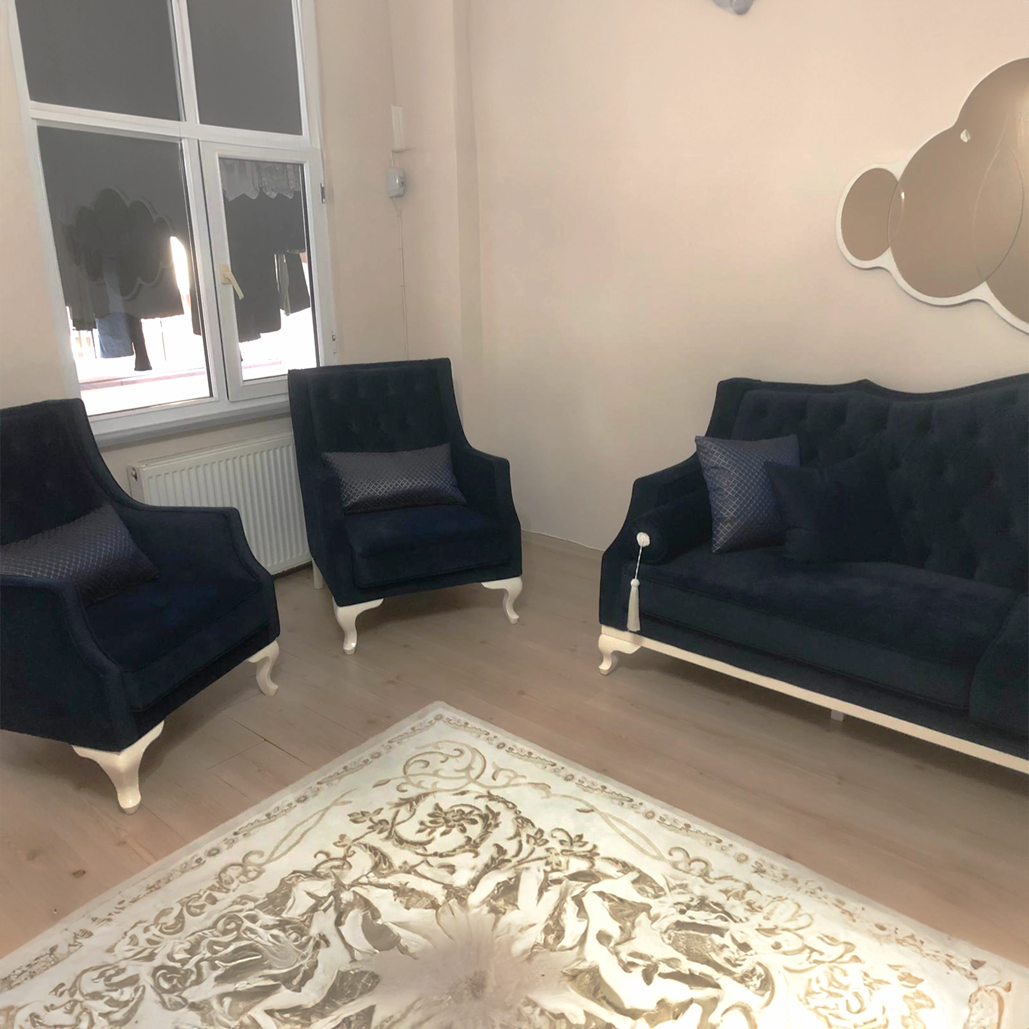 lüks koltuk takımı kapitone siyah geniş çekim